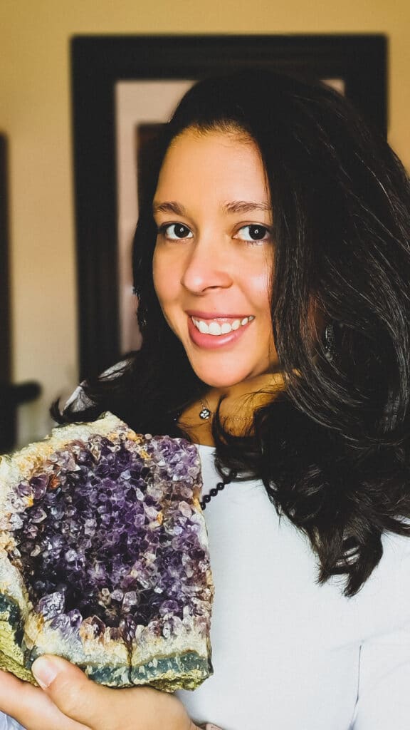 Michelle Holding Large Amethyst Geode