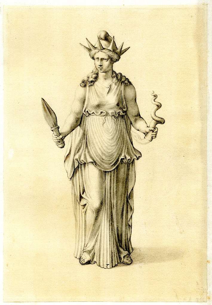 Hecate (or Hecate) holding knife